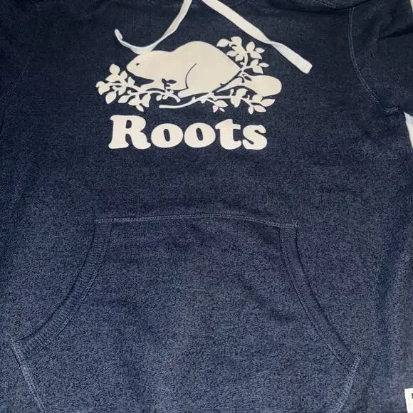 Roots Canada Hoodie Sweatshirt Mens Medium Blue Hooded Pullover Beaver - Picture 3 of 8